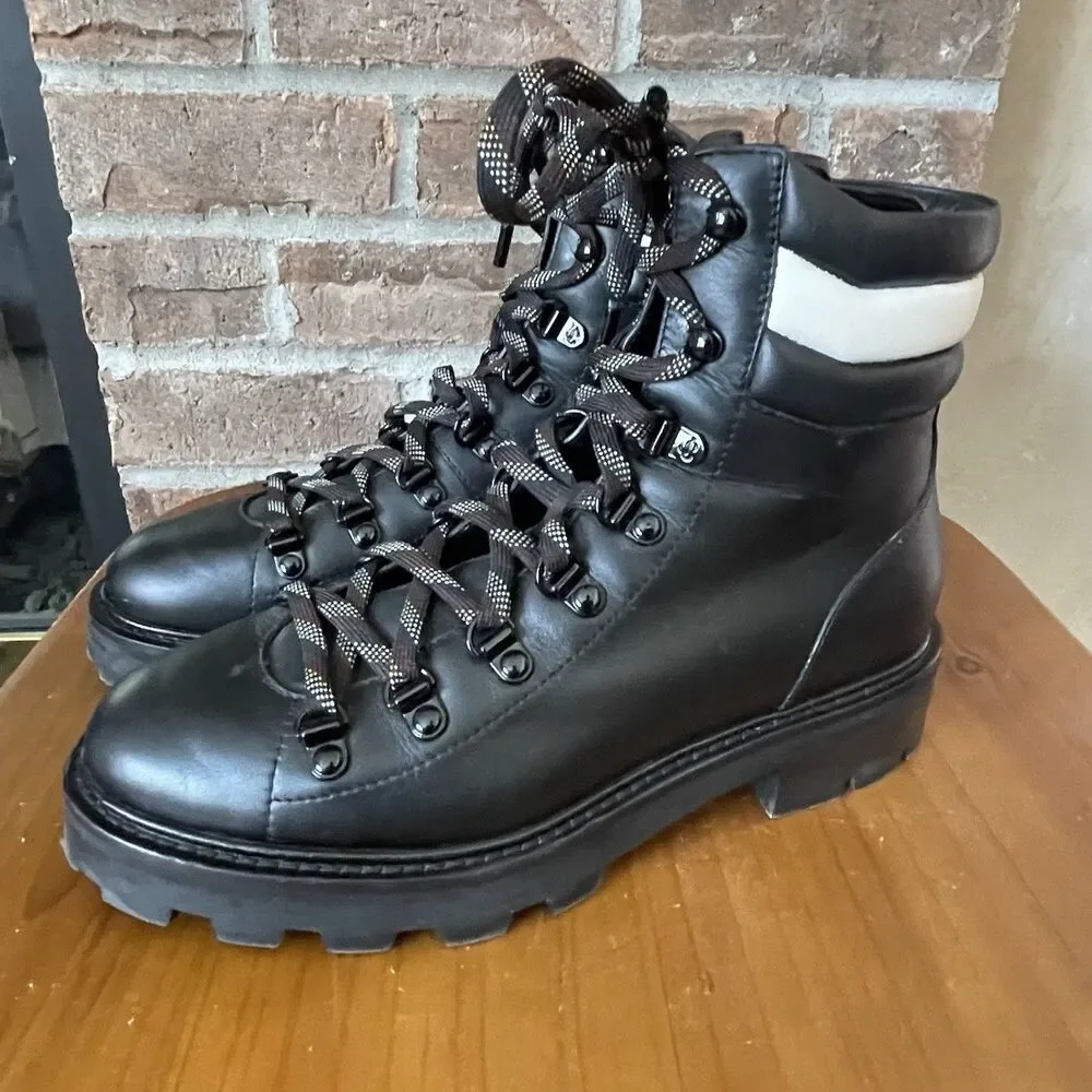 Jimmy Choo Size 7 Eshe Black Leather Hiking Ankle Combat Boots Flat Black $995